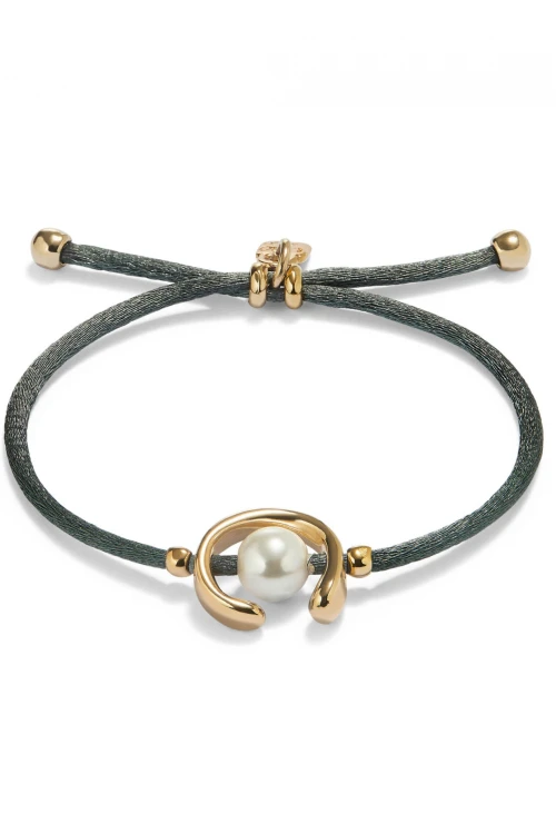 PULSERA DE HILO NEGROSO CON PERLA SHELL FORNITURA BAÑADA EN ORO 18K. Pulsera