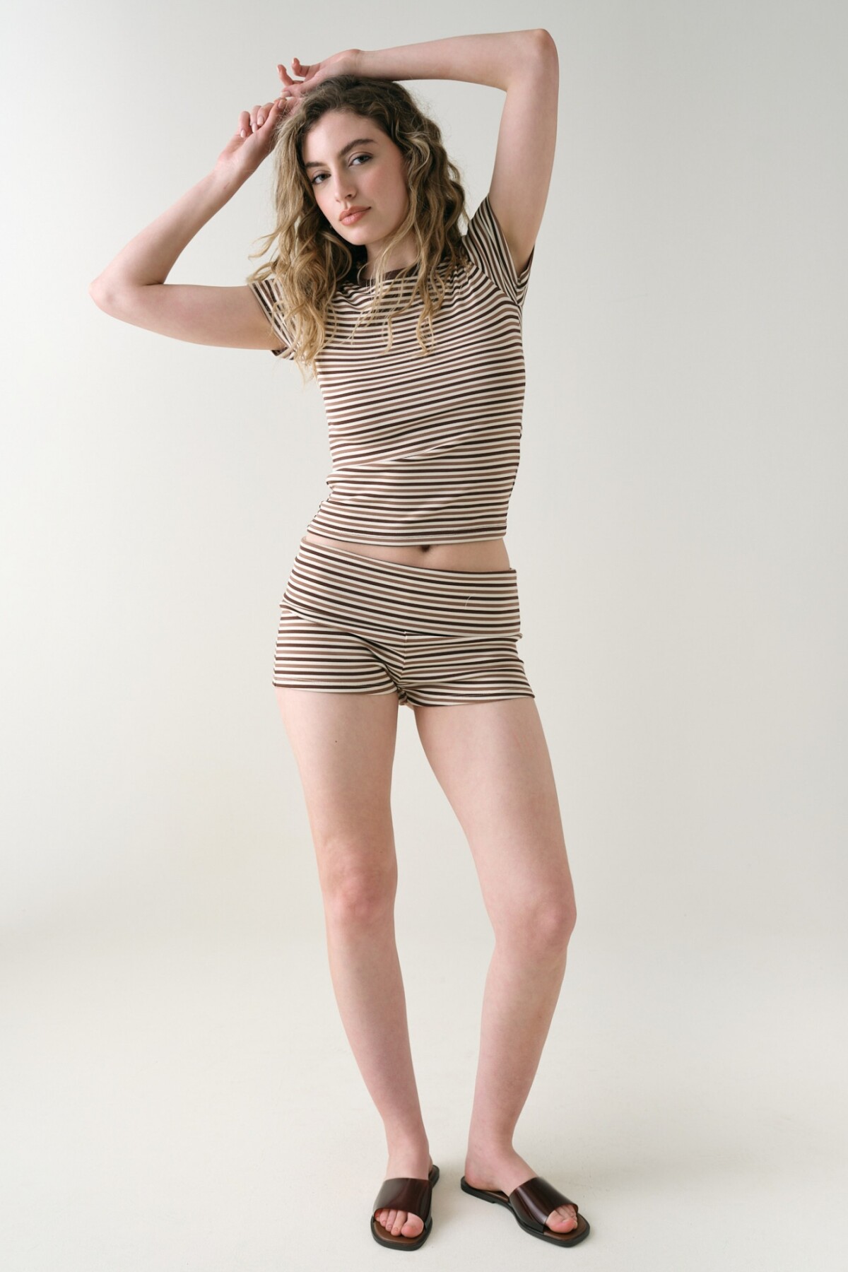 Short Algodón Rayado Marron
