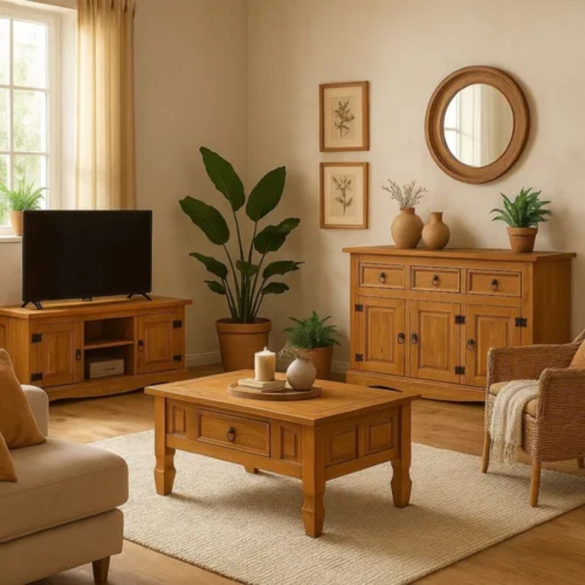 Promo Rack de Tv + Aparador + Mesa Ratona Linea Naturale - ROBLE 