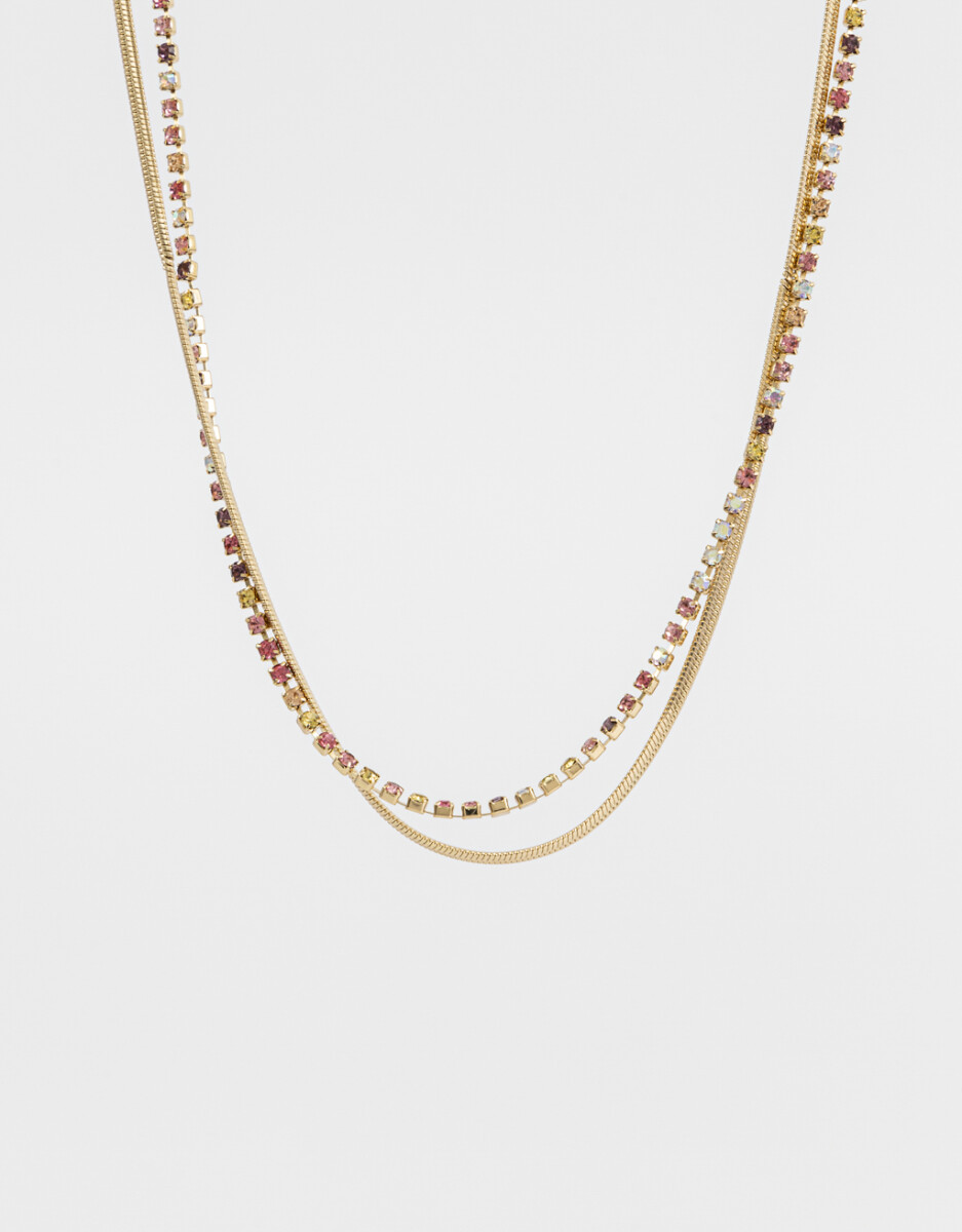 Collar Corto Doble Con Strass 