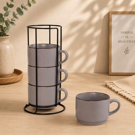 Juego de 4 Tazas de Cerámica con Soporte Metálico - 250 ml Juego de 4 Tazas de Cerámica con Soporte Metálico - 250 ml