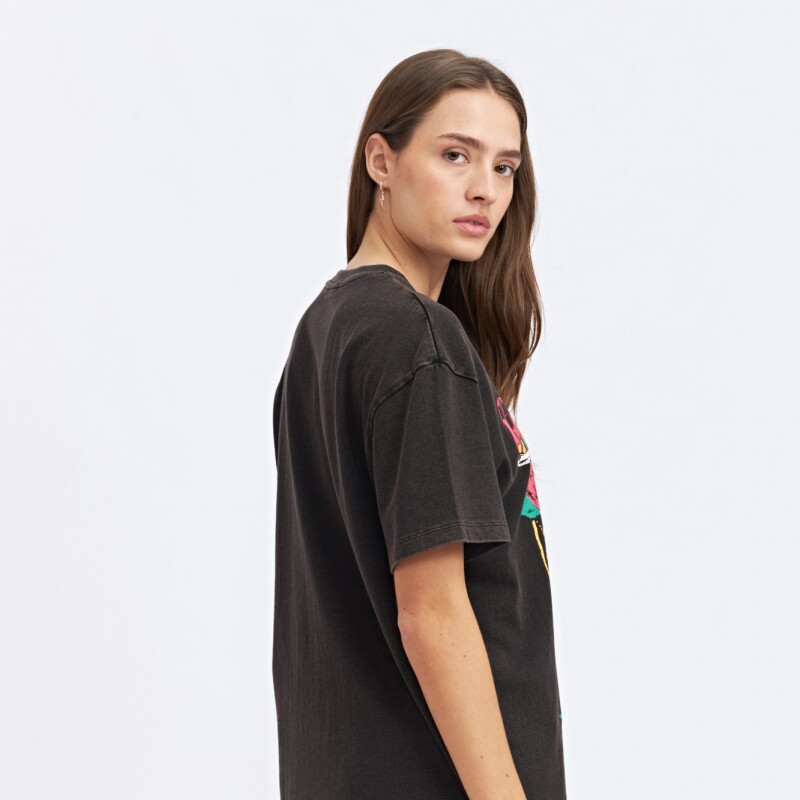 Remera Dama M/C C/Estam.Oversize N+ Negro