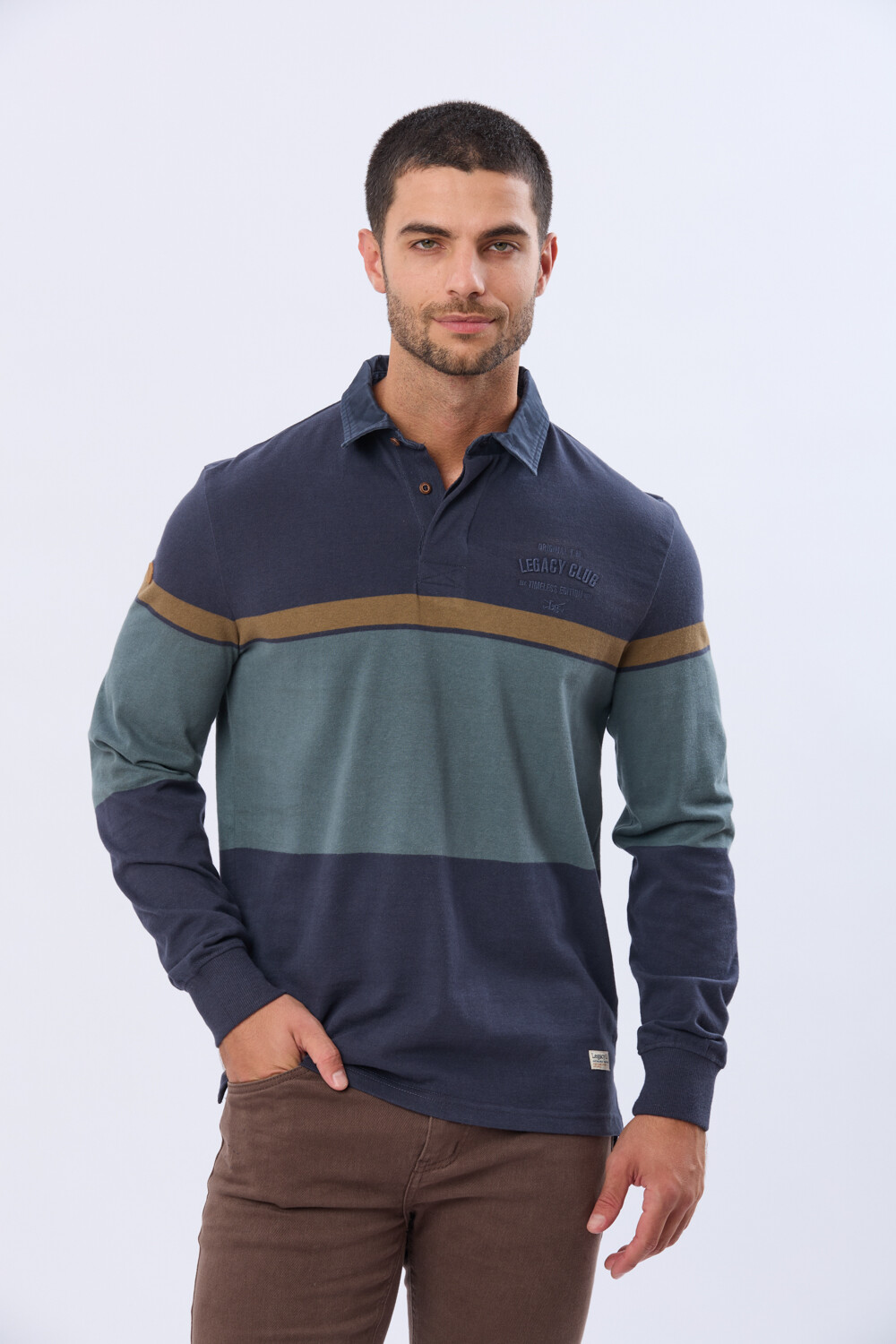 REMERA POLO RAYADA DE ALGODON Azul