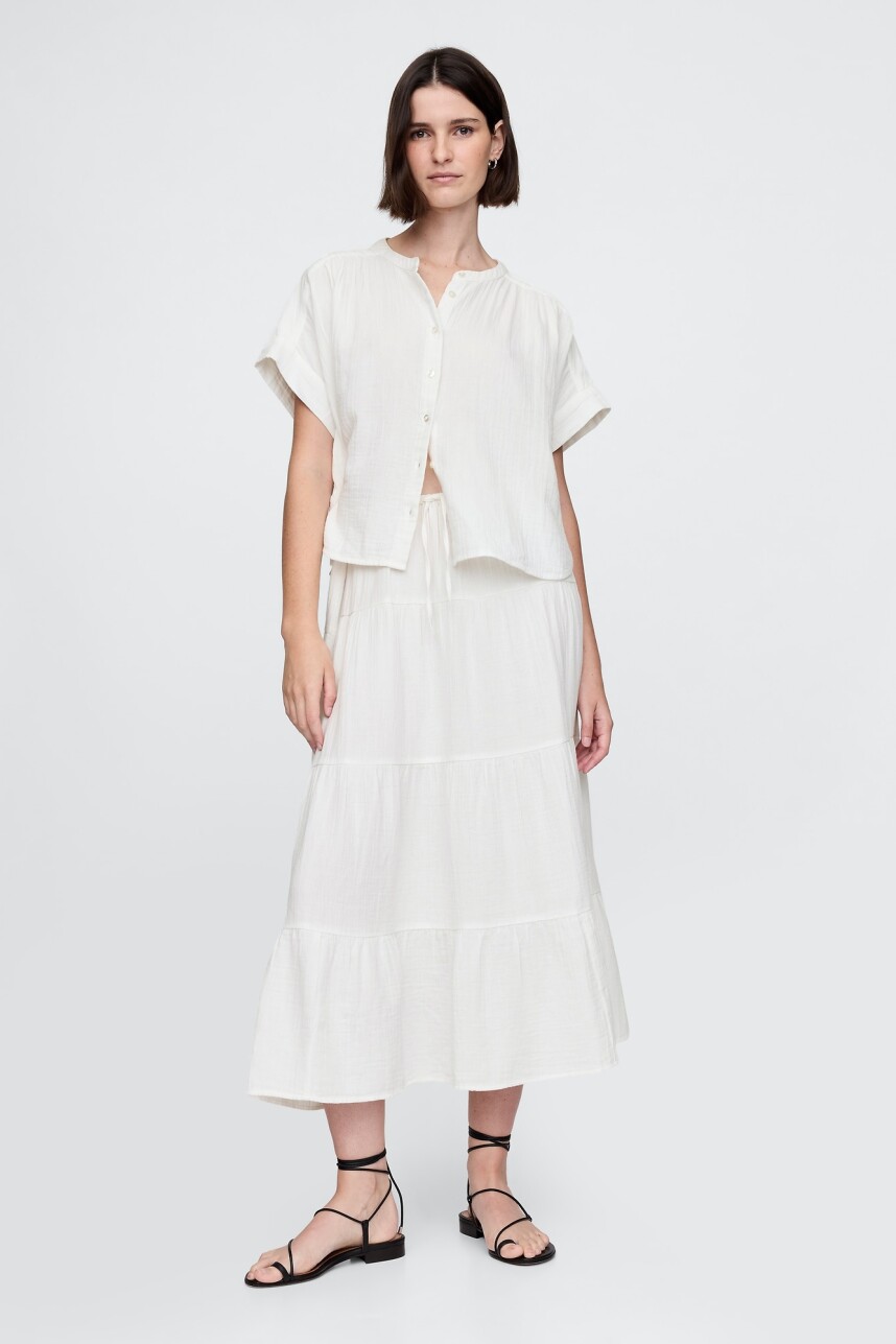 Camisa Muselina Manga Corta Mujer New Off White