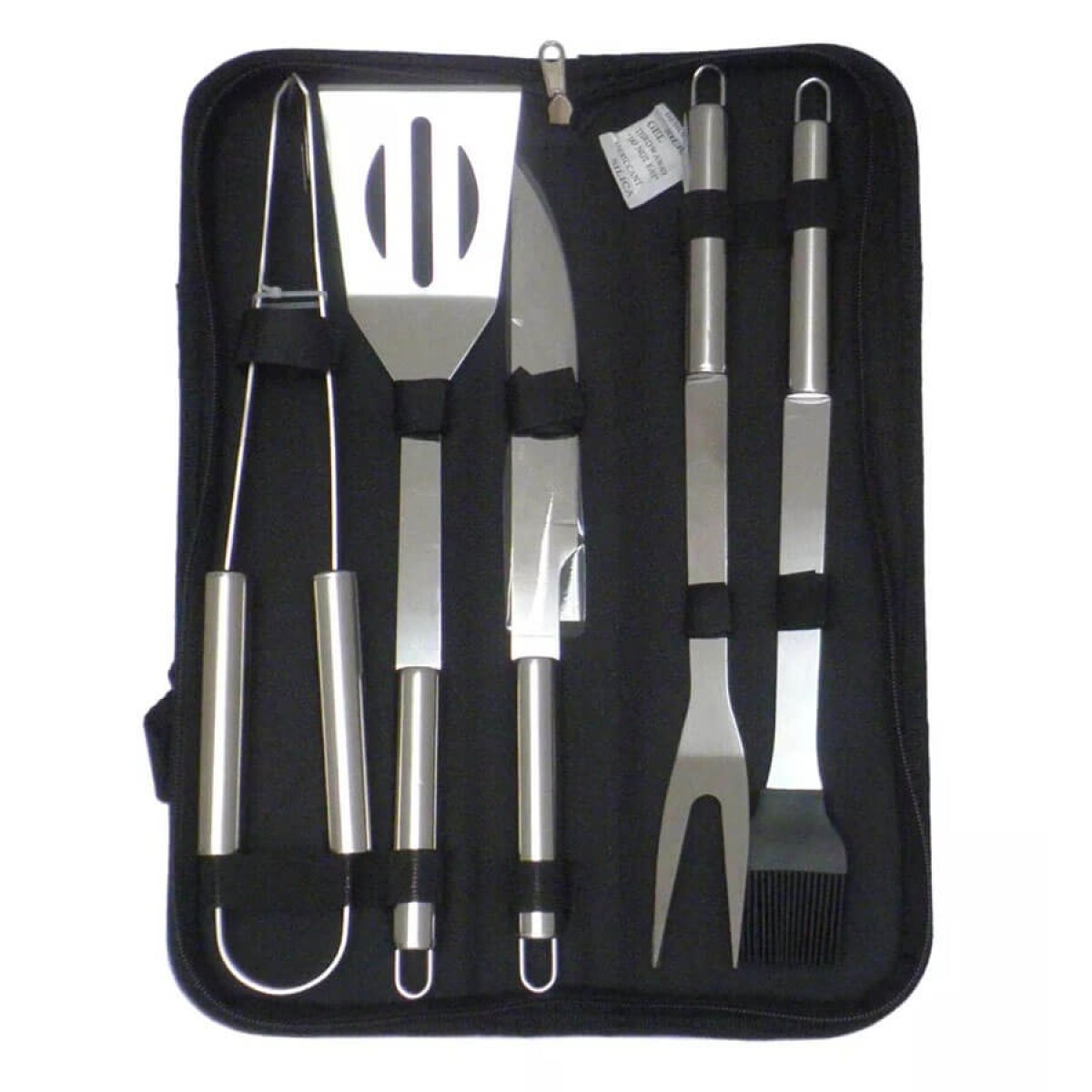 Set Utensillos 5 Pcs Para Asado Con Estuche Tela Calidad Hts - Plateado 
