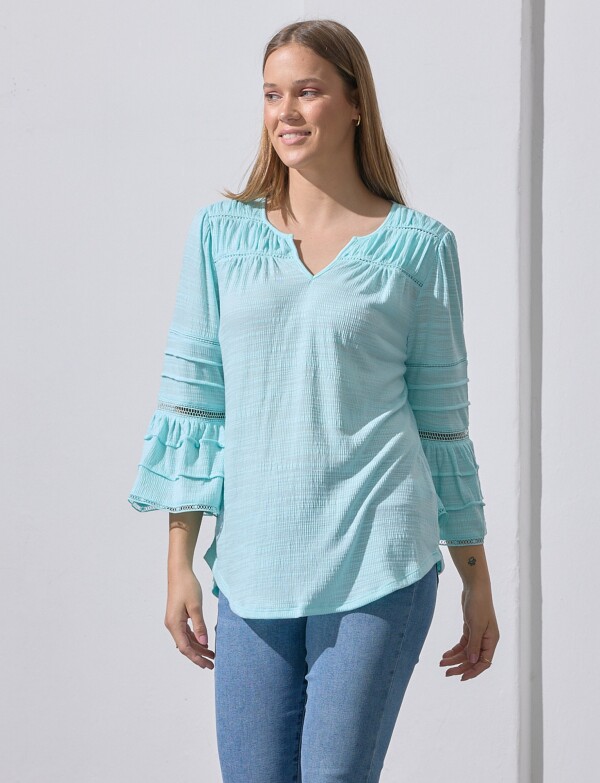 Blusa Frunces Hombro VERDE AGUA