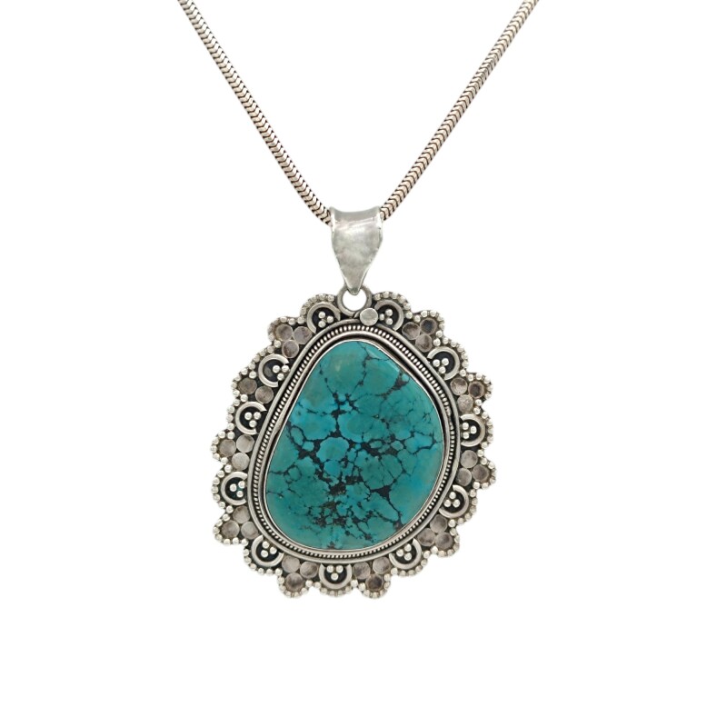 Dije Colgante Oval-Plata 925 Quemada-piedra turquesa-CP3843 conpiedra