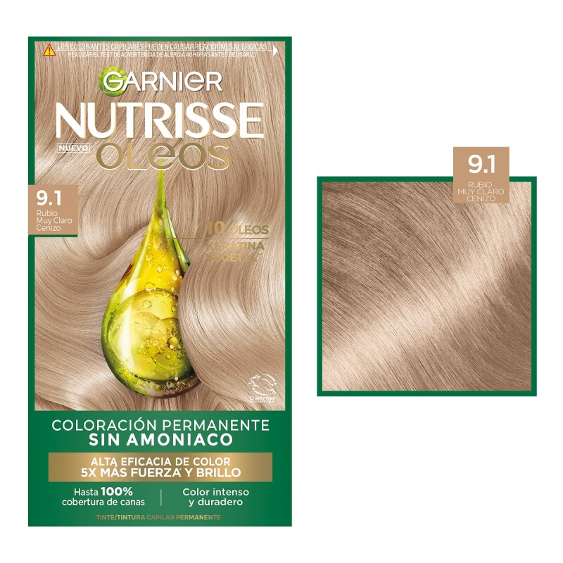 Tinta Garnier Nutrisse Oleos N°9.1 Rubio Cenizo Tinta Garnier Nutrisse Oleos N°9.1 Rubio Cenizo