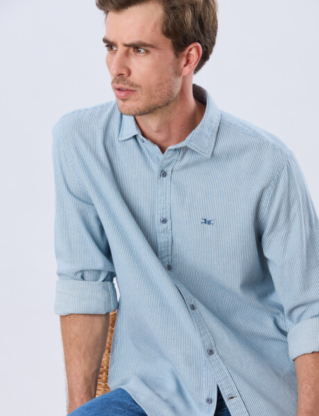 CAMISA RAYADA DE LINO Azul