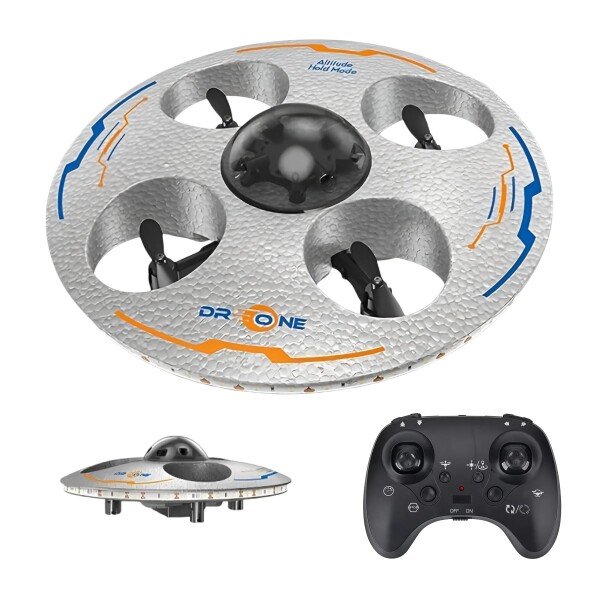 Drone Ovni Ufo Nave Espacial Luces RGB Control Remoto 80 Mts Color Gris