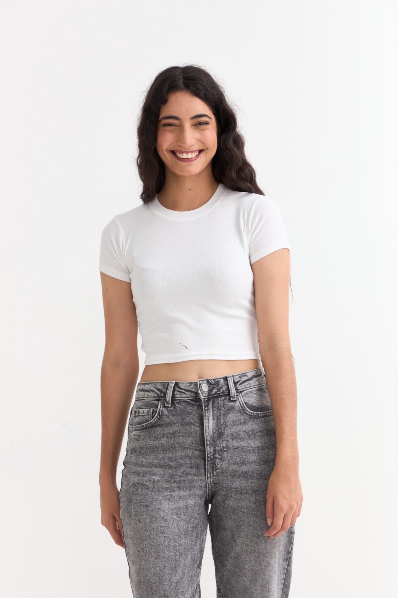 Remera m/c acanalada cuello a la base - Blanco 