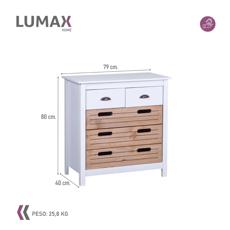 Cómoda Lumax 5 cajones madera y blanco Cómoda Lumax 5 cajones madera y blanco