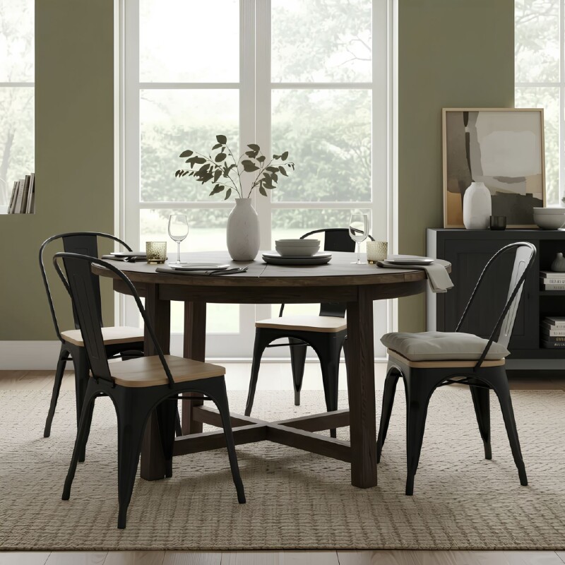 Silla Tolix Pack 4 unidades Metálica Vintage Asiento En Madera Negro