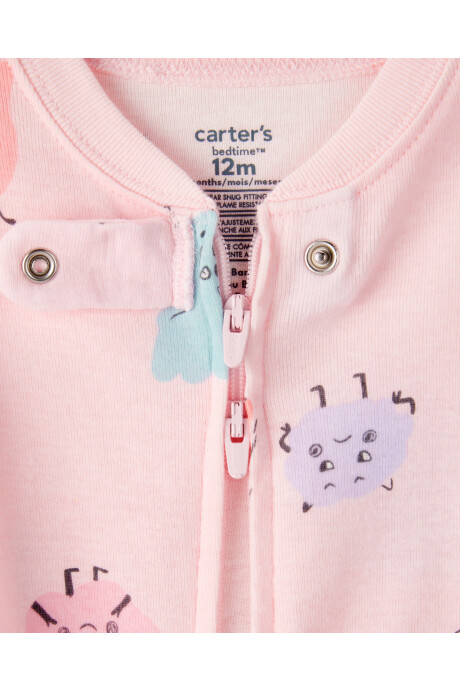 Pijama una pieza de algodón, con pie, rosado, diseño monstruos Sin color