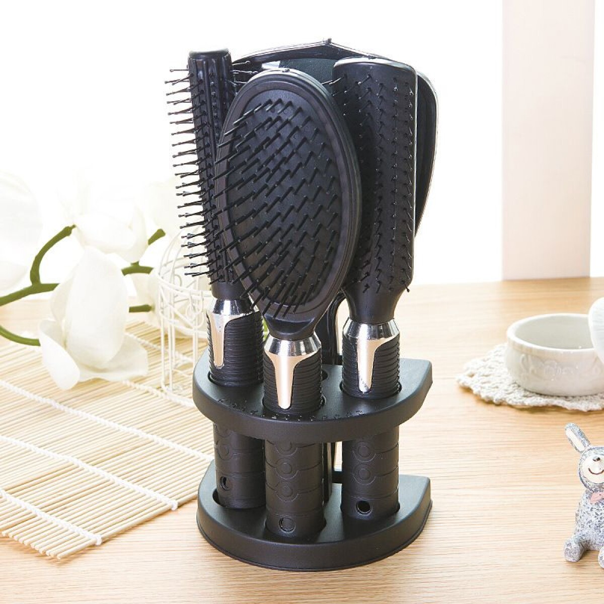 Juego De Peines Con Espejo 4 Piezas + Soporte 