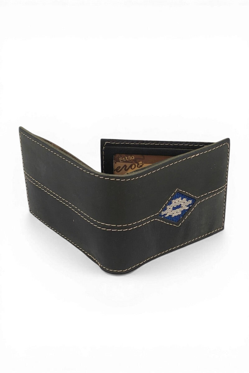 Billetera de cuero con detalle en guarda pampa Negro
