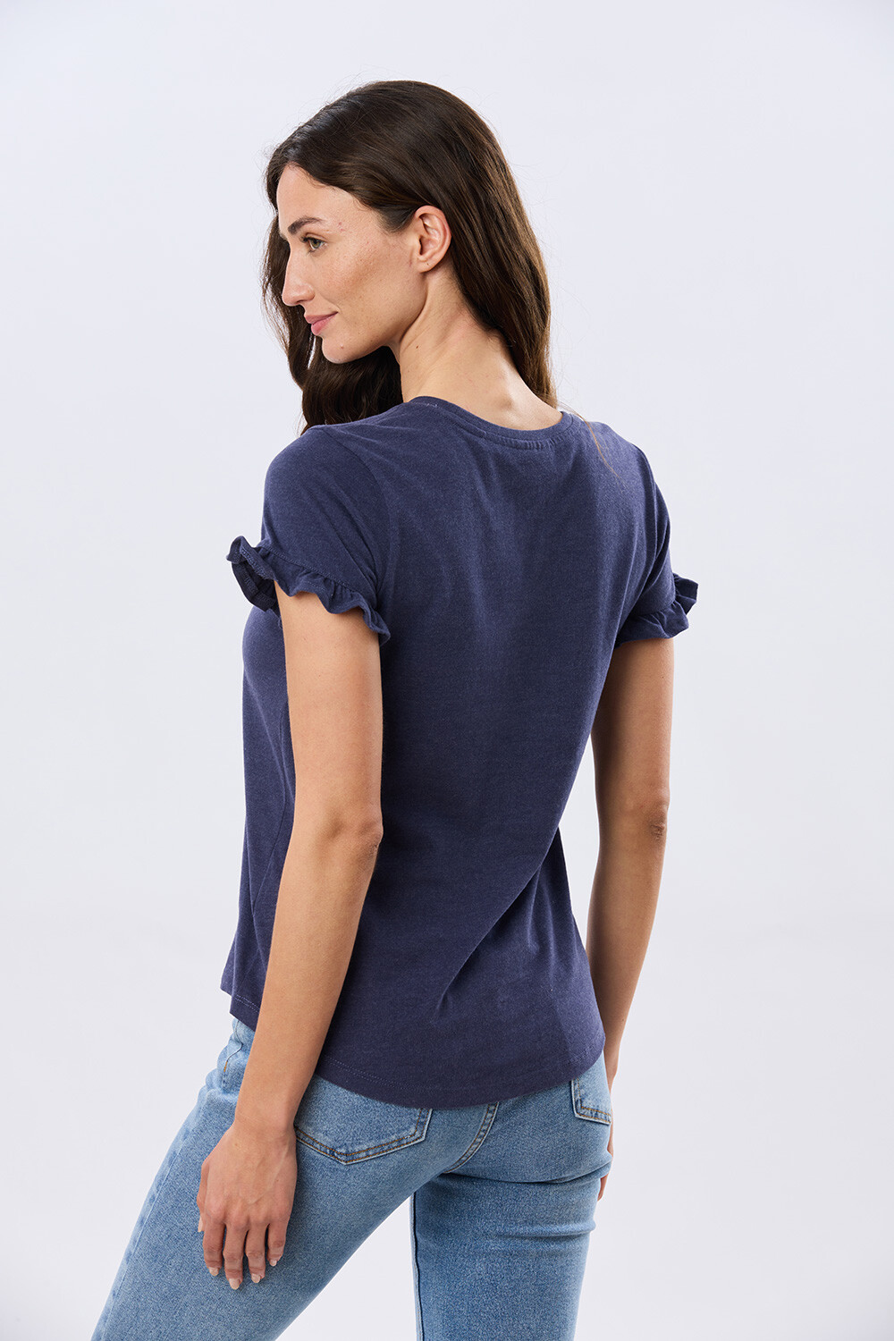 REMERA DE ALGODÓN CON VOLADO Azul