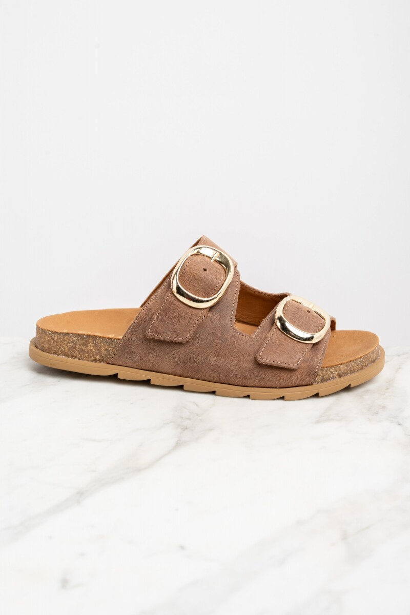 Sandalia Cuero Hebillas Marrón