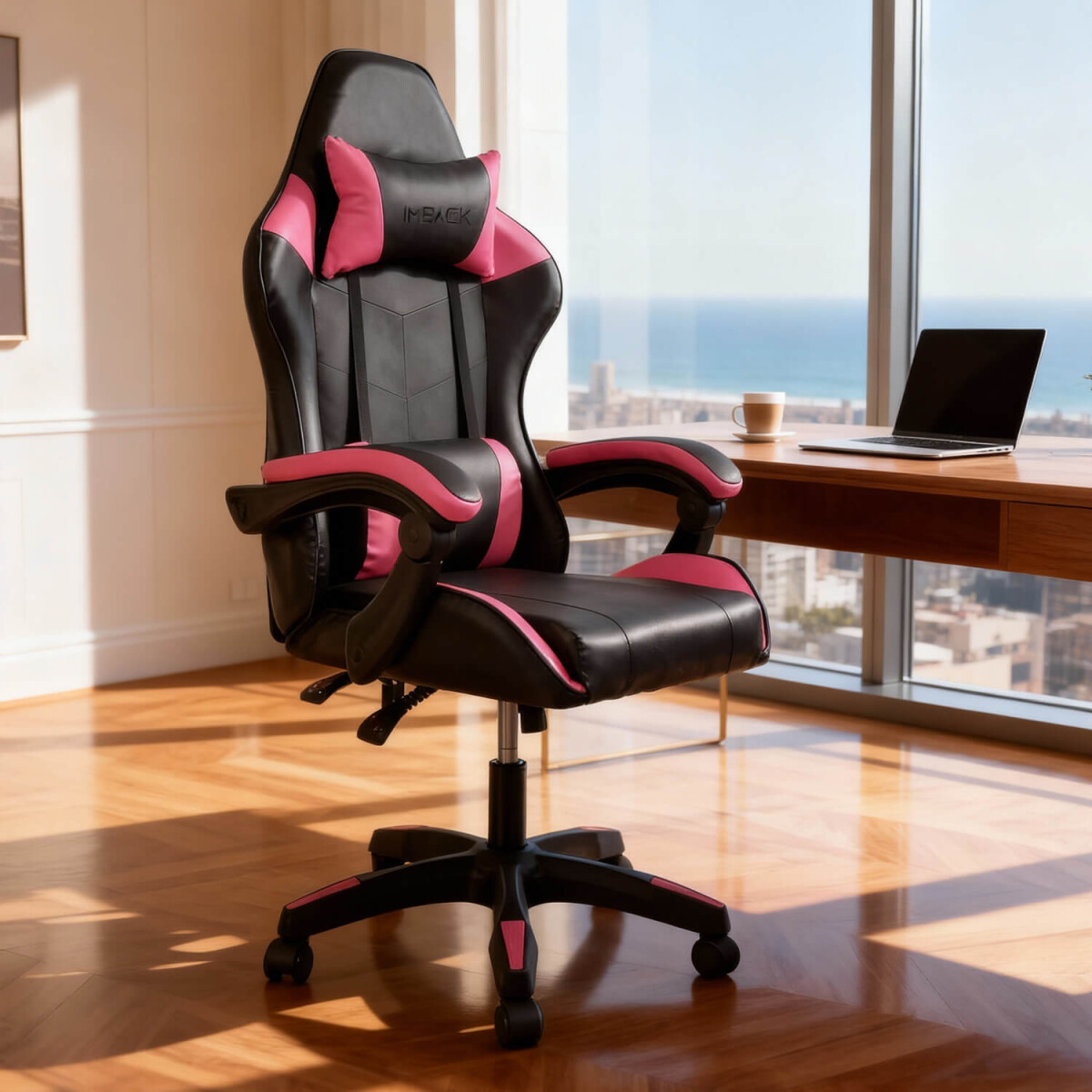 Silla Gamer Ergonomica Escritorio Reclinable Soporta 200kg Imback Negro con Fucsia 