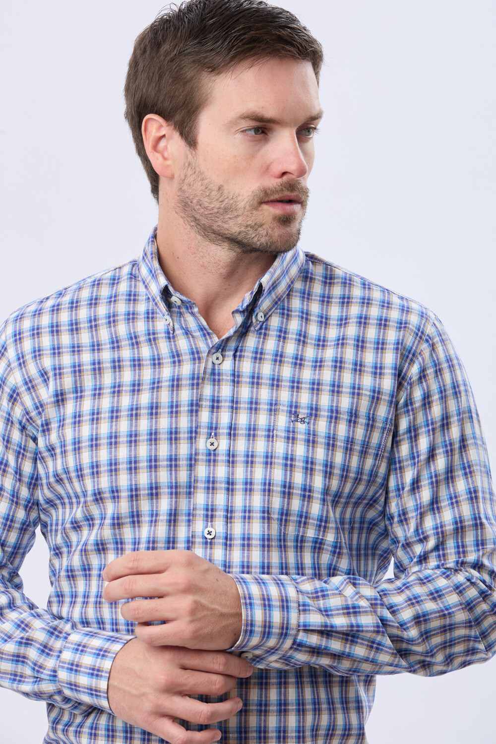 CAMISA CUADROS DE LINO Beige