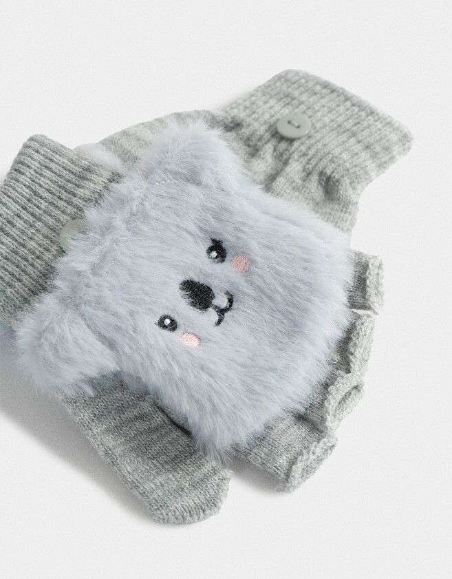 Guantes Infantiles Animalito Guantes Infantiles Mitones - Gris Melange