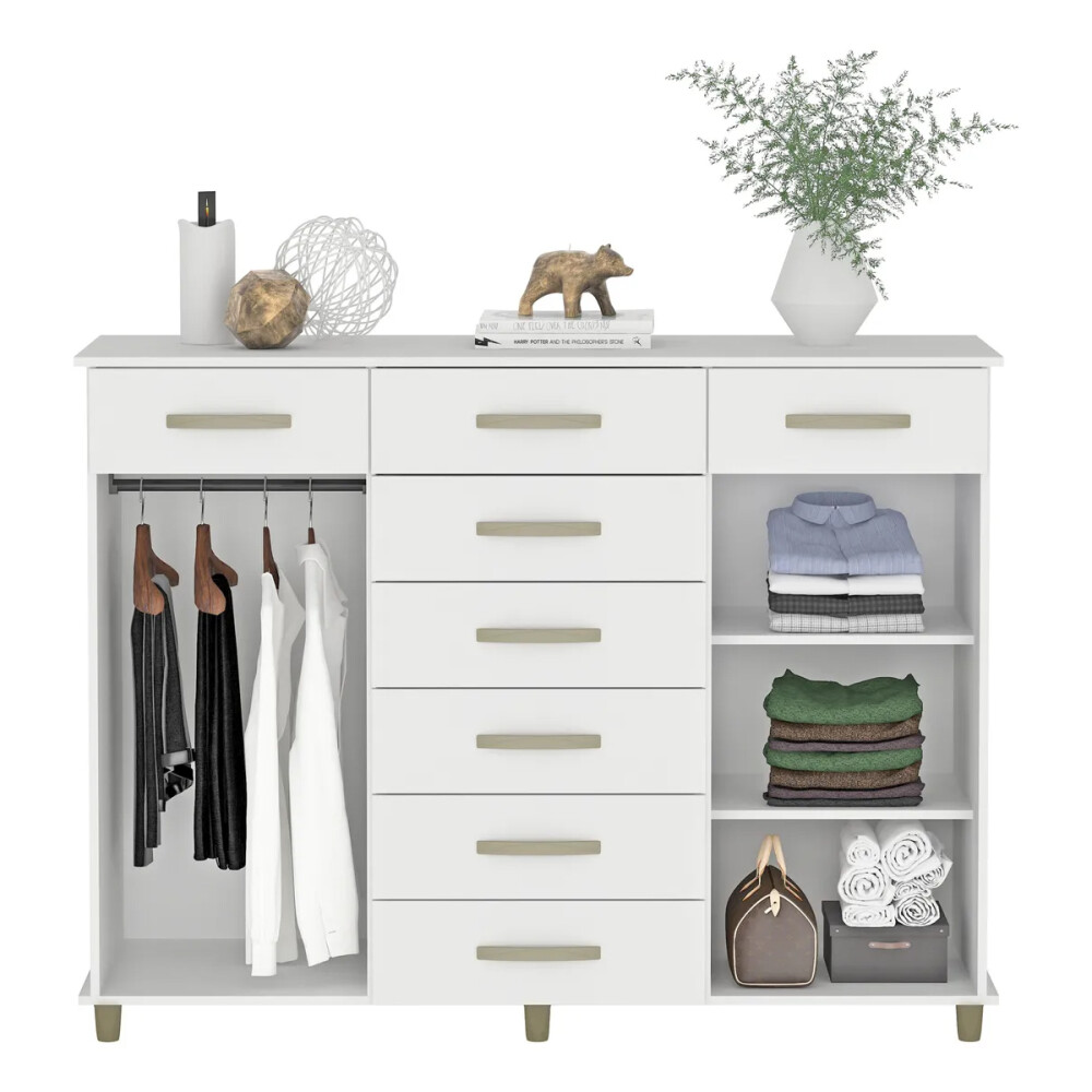 CÓMODA CAJONERA GUARDARROPA 8 CAJONES 2 PUERTAS BLANCO