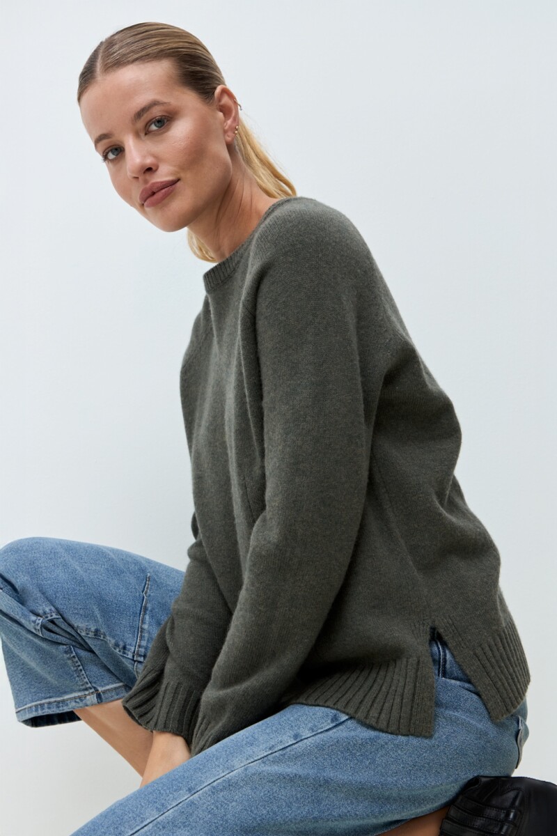 Sweater Porto de cashmere verde oliva melange