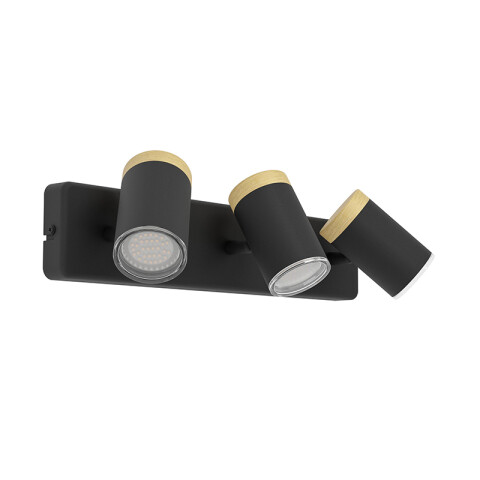 Aplique spot de pared acero negro y madera 3xGU10 EG6412