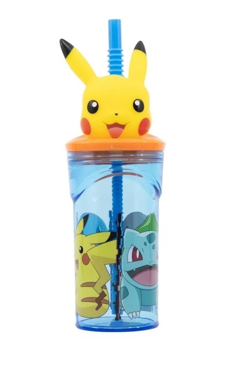 Vaso Alto Con Forma 3d 360ml Pajita Pokemon Pikachu 