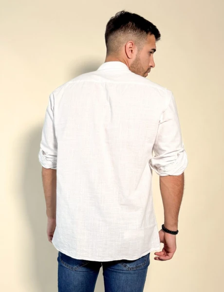 Camisa Hercules con cuello mao de lino y algodón Blanco