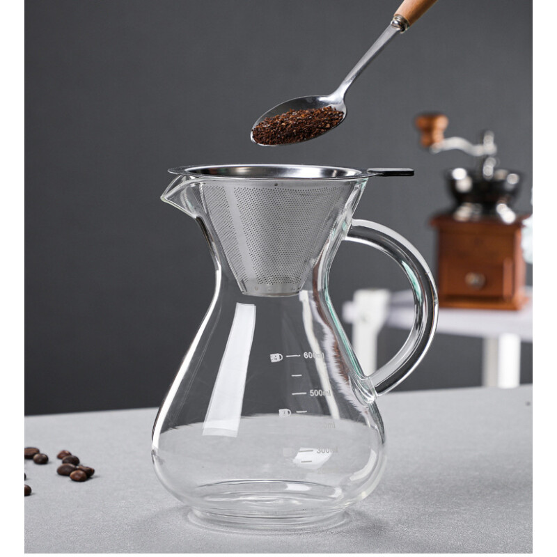 Cafetera Pour Over de Vidrio – Café de Goteo Manual con Filtro de Acero Inoxidable 600ml Cafetera Pour Over de Vidrio – Café de Goteo Manual con Filtro de Acero Inoxidable 600ml