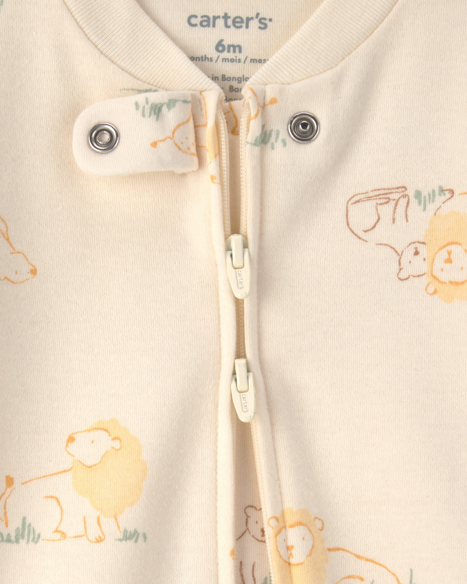 Pijama una pieza de algodón, con pie, crema, diseño leones Sin color