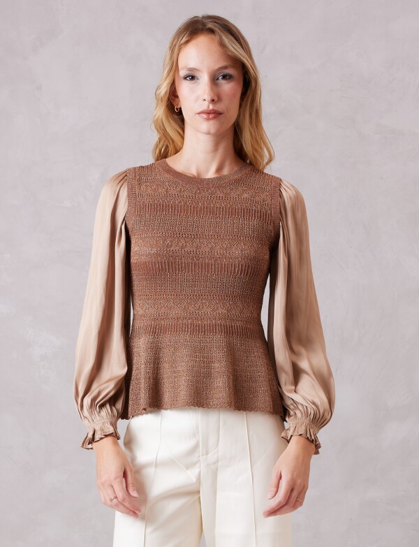 Blusa Combinada Lurex TOSTADO
