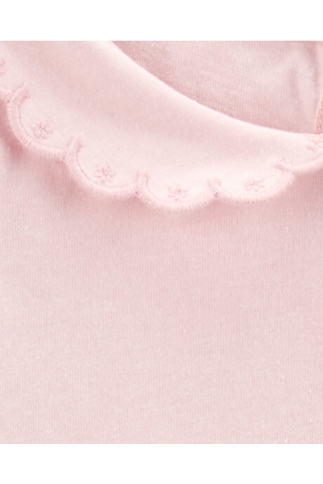 Blusa de algodón, con cuello mago bordado, rosada Sin color