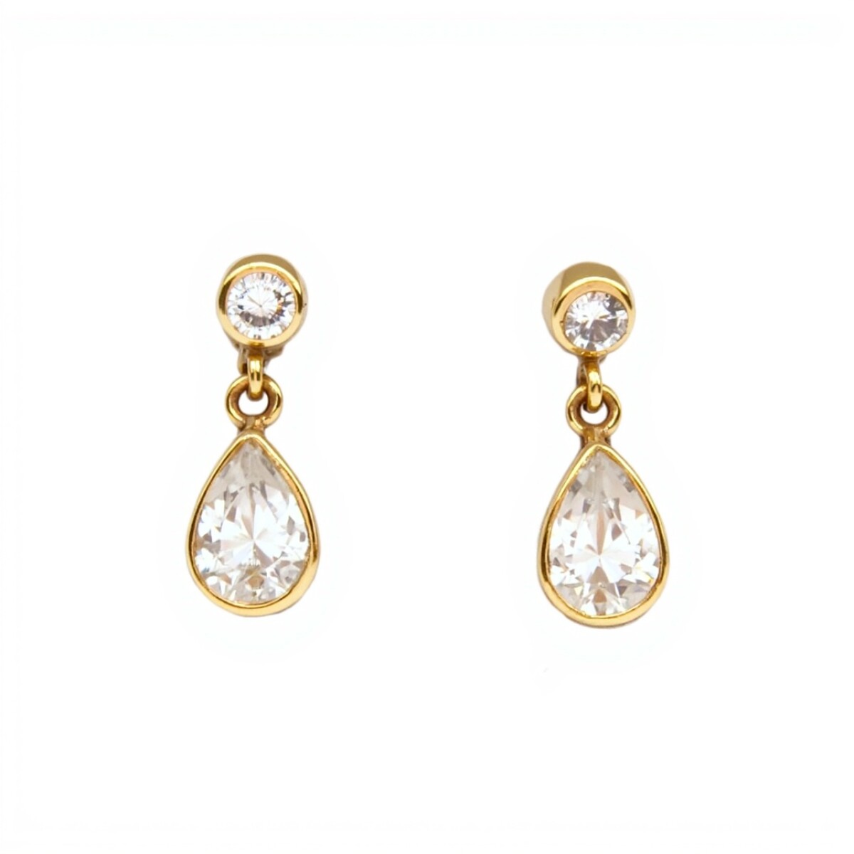 Caravanas colgantes Gotas de oro - Oro bajo -Zirconia - CA8067 - conpiedra 