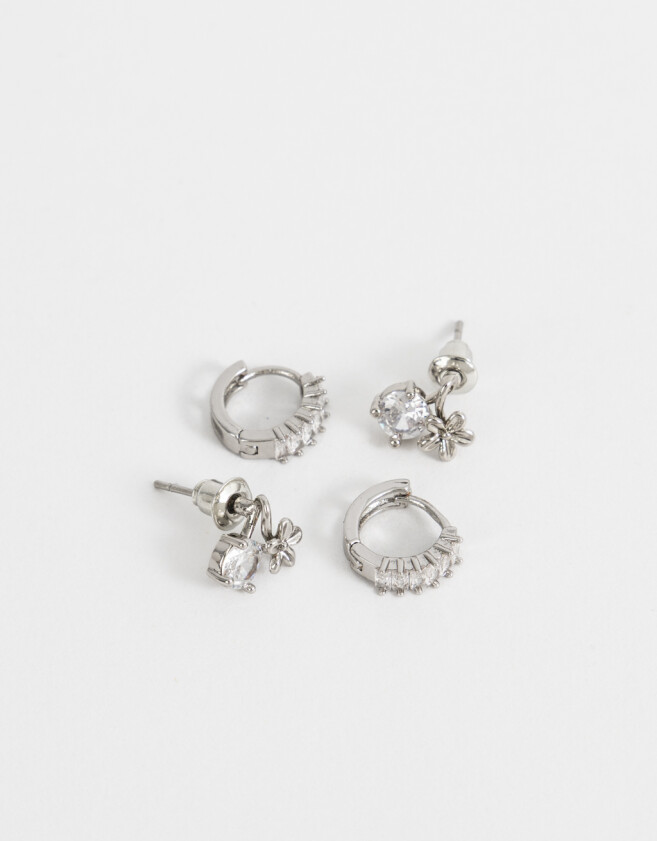 Aros Sets Premium Silver Aros Sets Bañado En Oro Blanco - Plateado