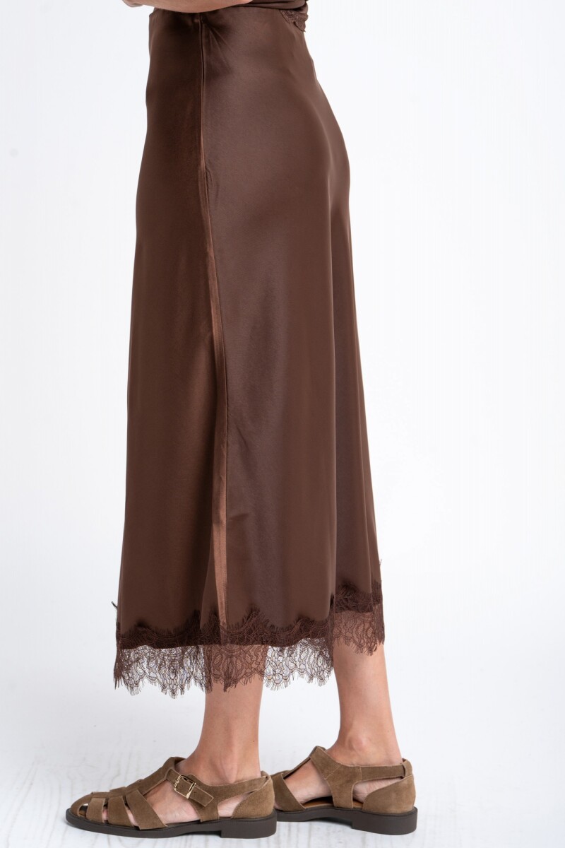 Falda Midi Satinada Chocolate
