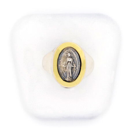Anillo religioso de plata 925, double en oro 18 ktes, MILAGROSA. Anillo religioso de plata 925, double en oro 18 ktes, MILAGROSA.