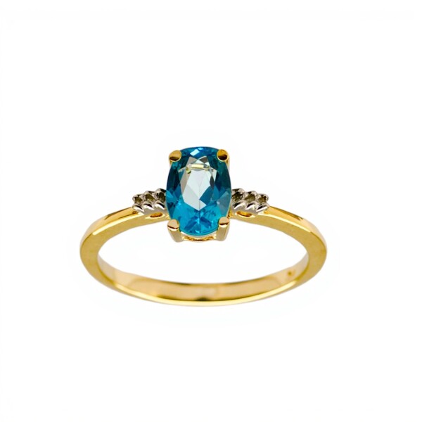 Anillo Halo-Oro Bajo-Piedra Agua marina y Zirconia-AN8159 conpiedra