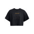 UA W VARSITY MIX HW SS CROP-GRY BLK-001