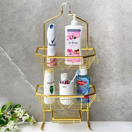 Organizador Ducha Aluminio Dorado 2 Estantes Altura 65cm x Largo 30cm x Ancho 14cm Organizador Ducha Aluminio Dorado 2 Estantes Altura 65cm x Largo 30cm x Ancho 14cm