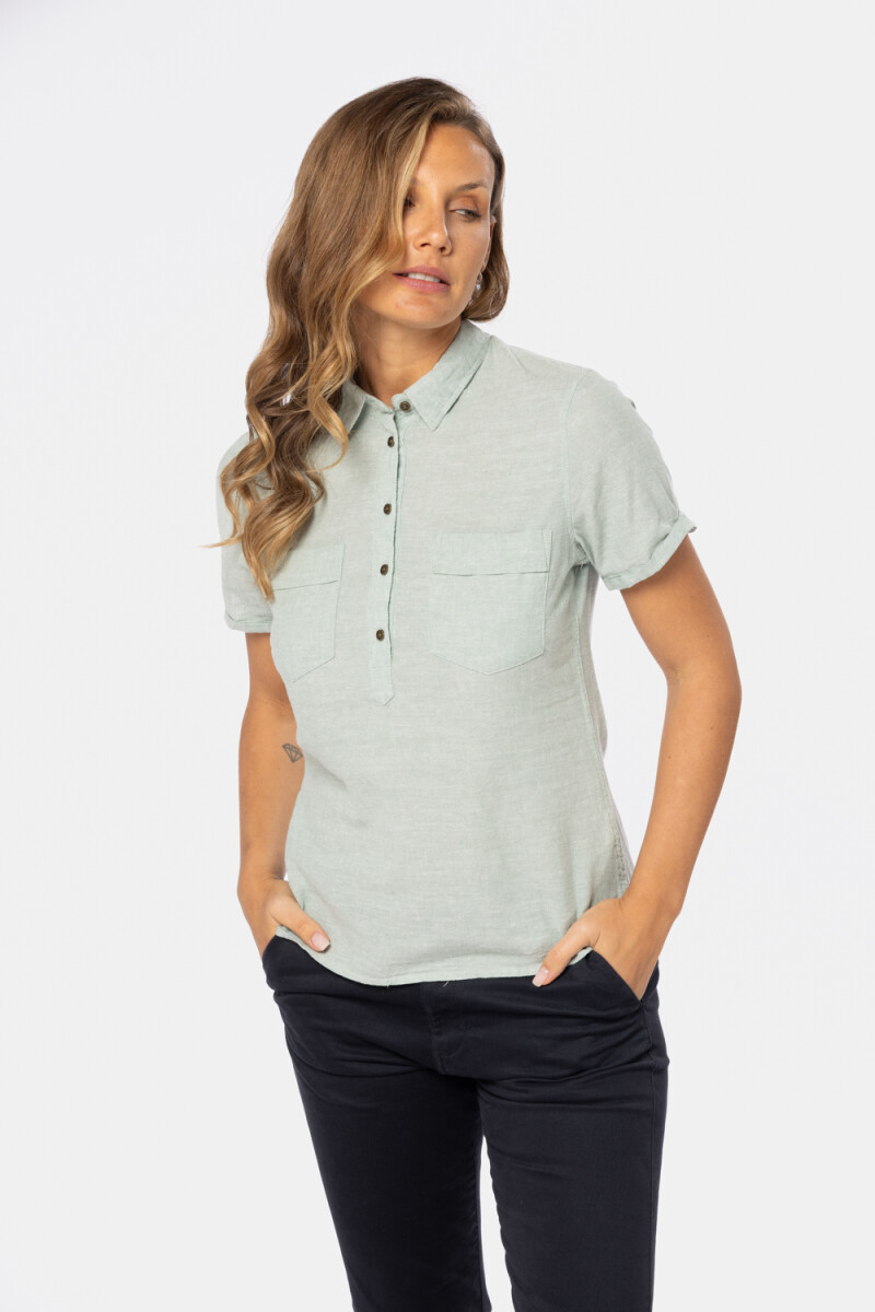 CAMISA DE LINO MEDIO BOTÓN - Verde 