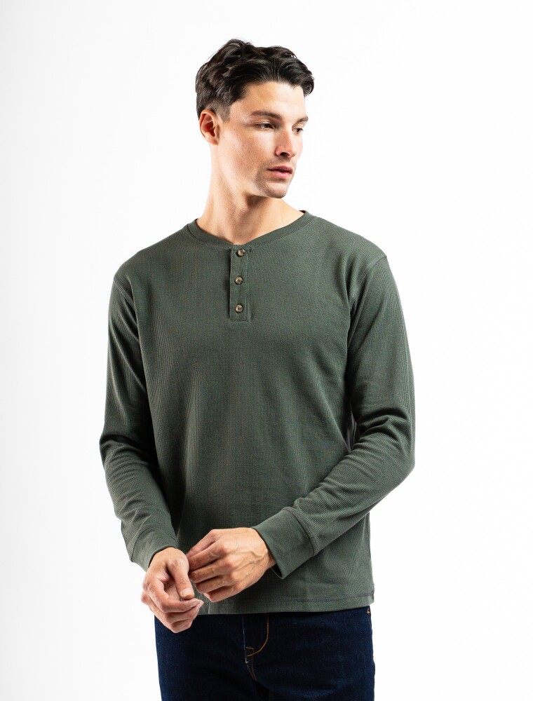 Remera Termal C/Botones Oliva