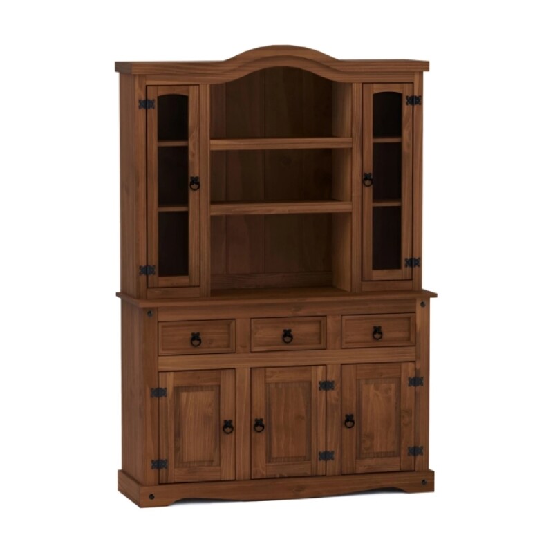 Cristalero Con Alzada Rustico 5 Puertas Nogal Cristalero Con Alzada Rustico 5 Puertas Nogal