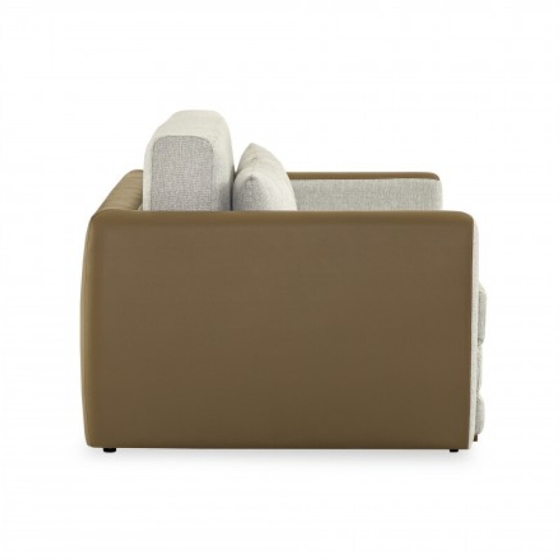 Sofa Cama parrilla extensible brazos recto asientos tela beige trasera Pu tostado Sofa Cama parrilla extensible brazos recto asientos tela beige trasera Pu tostado