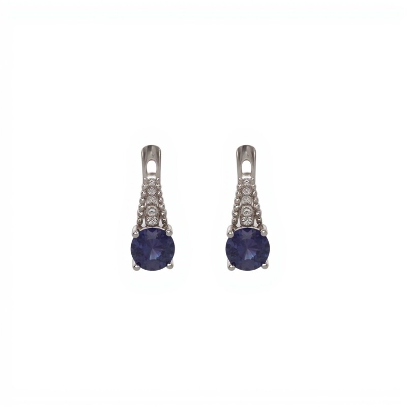Caravanas Punto- Plata 925-Con Zirconia y Raíz de Zafiro-CA4043 conpiedra