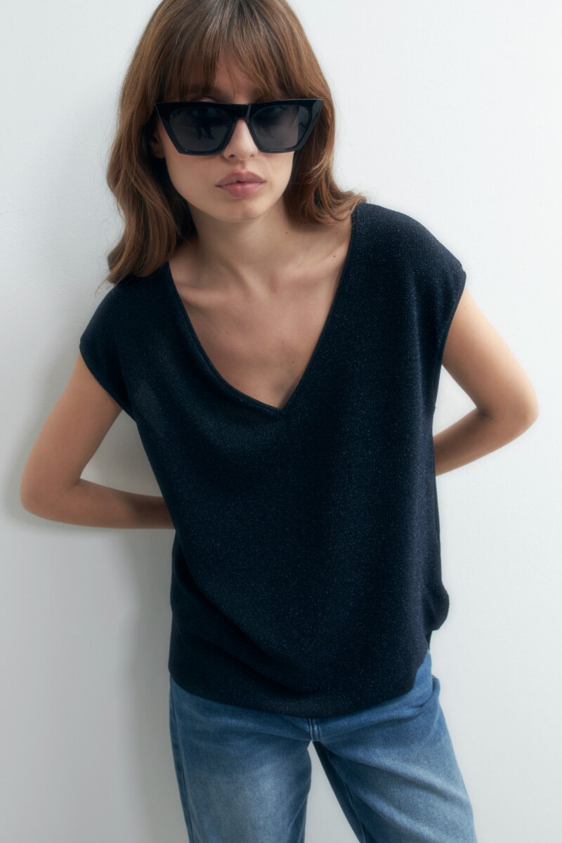 Blusa lurex escote V azul