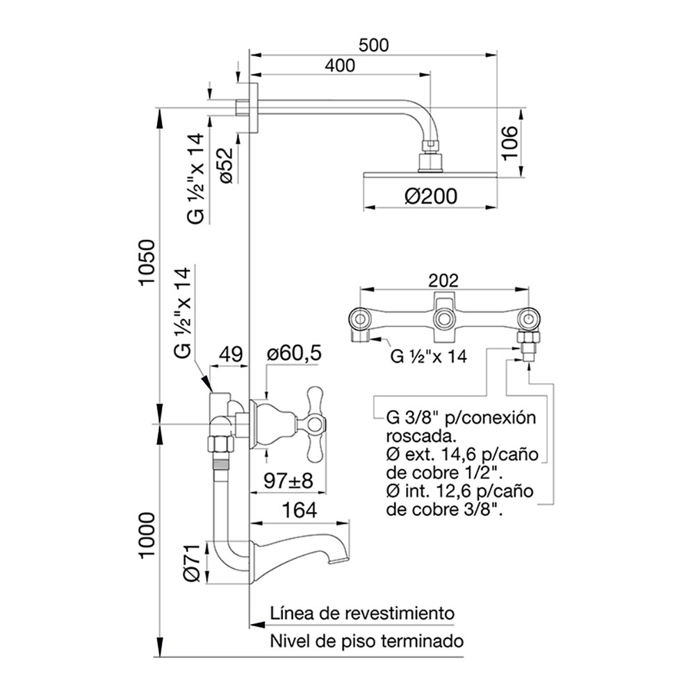 GRIFERÍA BIMANDO BAÑO DUCHA DENISSE 103/64 FV Grifería Bimando Baño Ducha Denisse 103/64 Fv