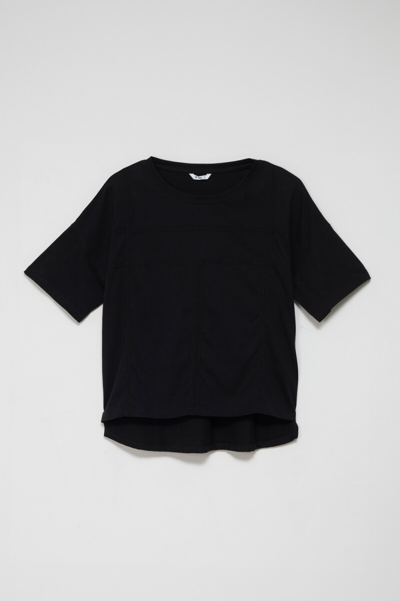 Camiseta manga corta con broderie - Negro 
