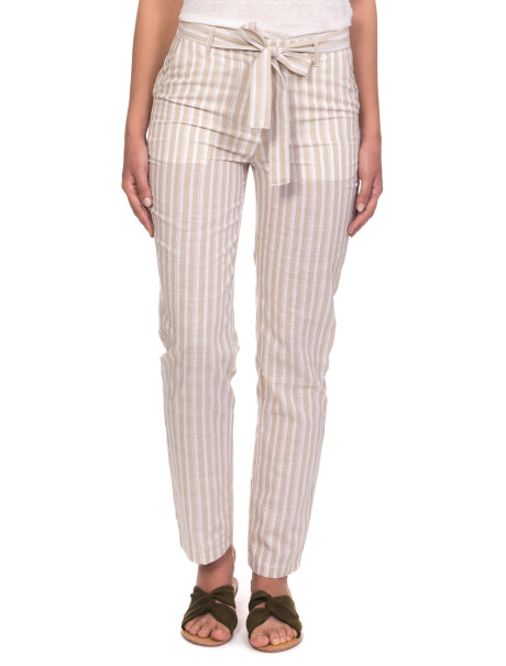 Pantalon Lino rayado beige